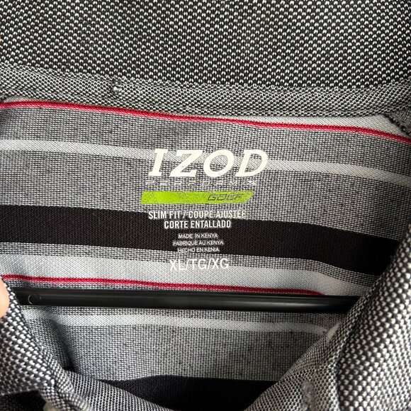 Izod Men's Slim Fit Polo Shirt Gray Striped Size XL Polyester/Cotton Blend - Picture 2 of 9